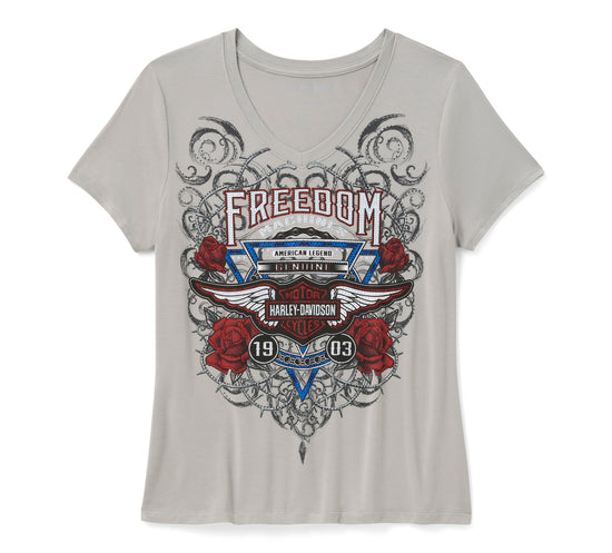 Harley-Davidson 96363-26VW Women's Bling Highway Rider Short Sleeve Shirt Ghost Grey
