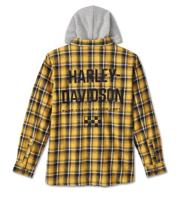 Genuine Harley Davidson Men s Burner Long Sleeve Hooded Shirt Yellow Plaid 96465 24VM