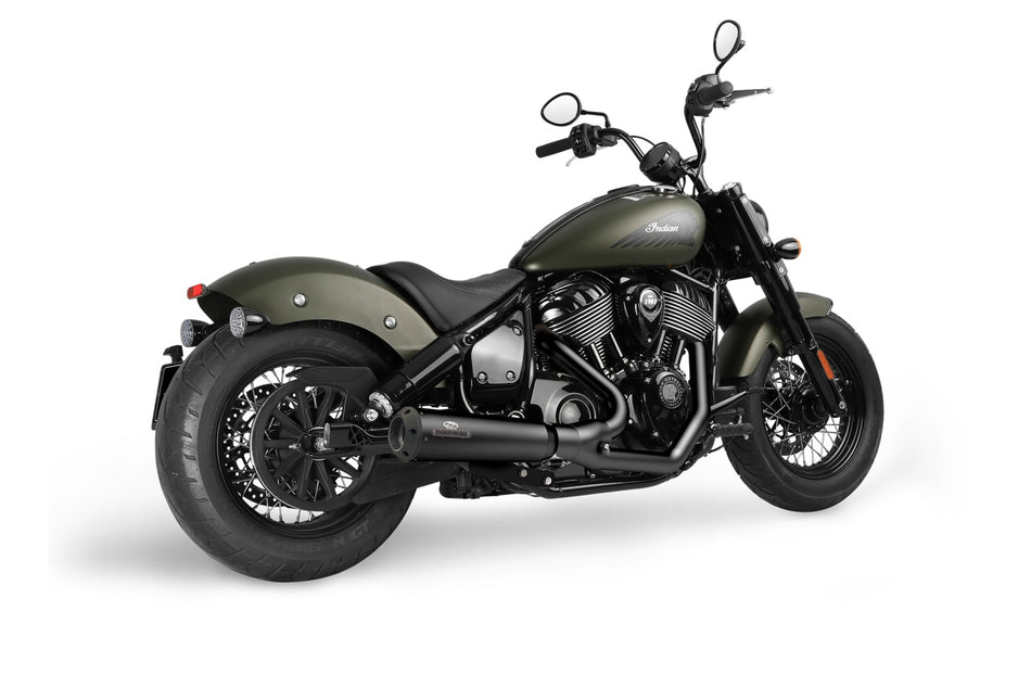 Dr. Jekill & Mr. Hyde Chief Twenty-One Brushed Stainless Steel Exhaust Indian Cruiser 2025–2026 EP-252896 — J&H's render of the Chief Twenty-One system on an Indian Chief Bobber