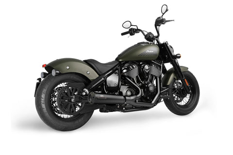 Dr. Jekill & Mr. Hyde Chief Twenty-One Wrinkle Black Exhaust Indian Cruiser 2025–2026 EP-252902 — J&H's render of the Chief Twenty-One system on an Indian Chief Bobber