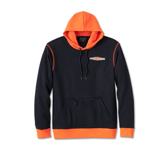 Genuine Harley-Davidson®  Men's Kickstart Pullover Hoodie - Colorblock - Harley Black & Harley Orange  96007-25VM