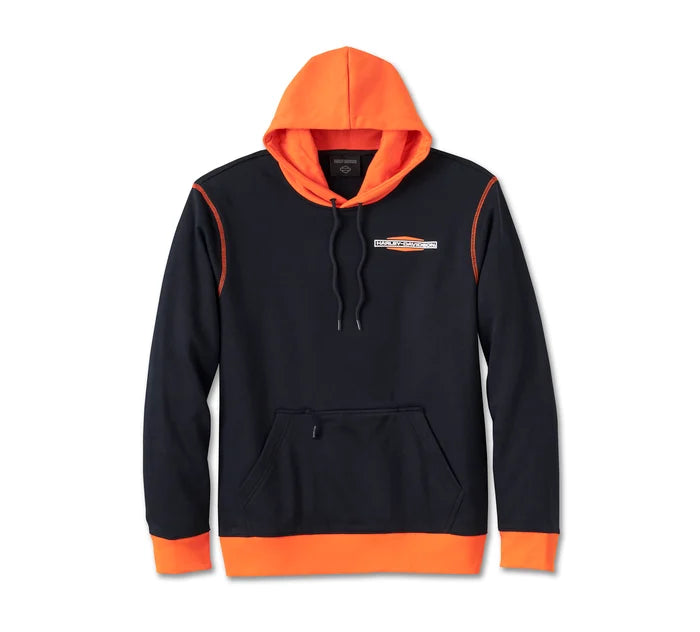 Genuine Harley-Davidson®  Men's Kickstart Pullover Hoodie - Colorblock - Harley Black & Harley Orange  96007-25VM