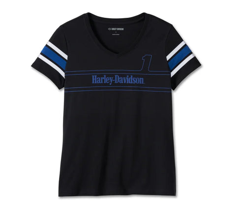 Genuine Harley-Davidson Women's #1 Racing Tee with Reflective Stripe - Black Beauty 96123-24VW