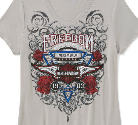 Harley-Davidson 96363-26VW Women's Bling Highway Rider Short Sleeve Shirt Ghost Grey