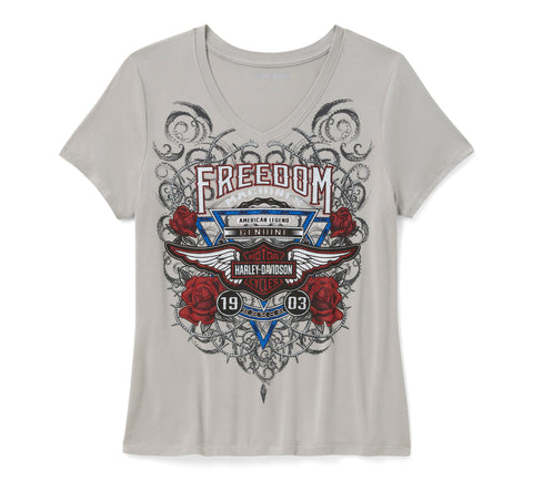Harley-Davidson 96363-26VW Women's Bling Highway Rider Short Sleeve Shirt Ghost Grey