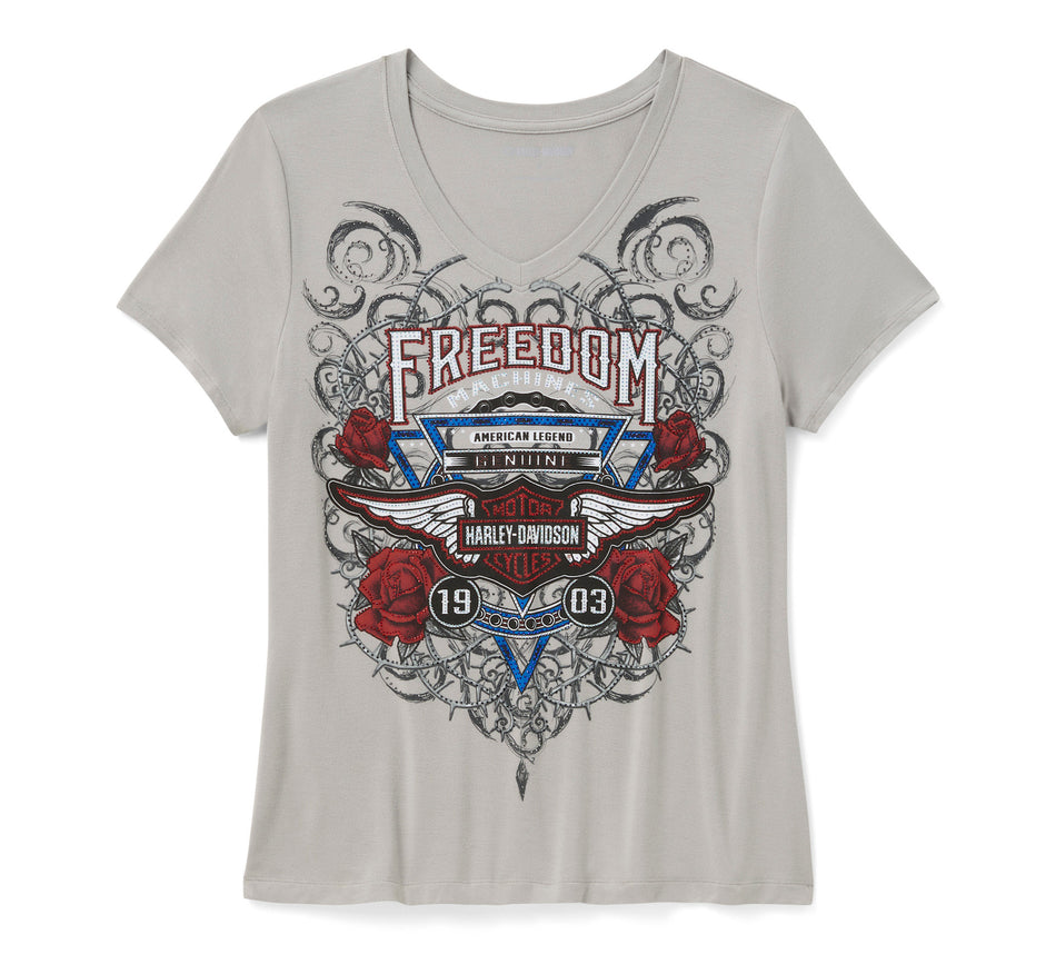 Harley-Davidson 96363-26VW Women's Bling Highway Rider Short Sleeve Shirt Ghost Grey