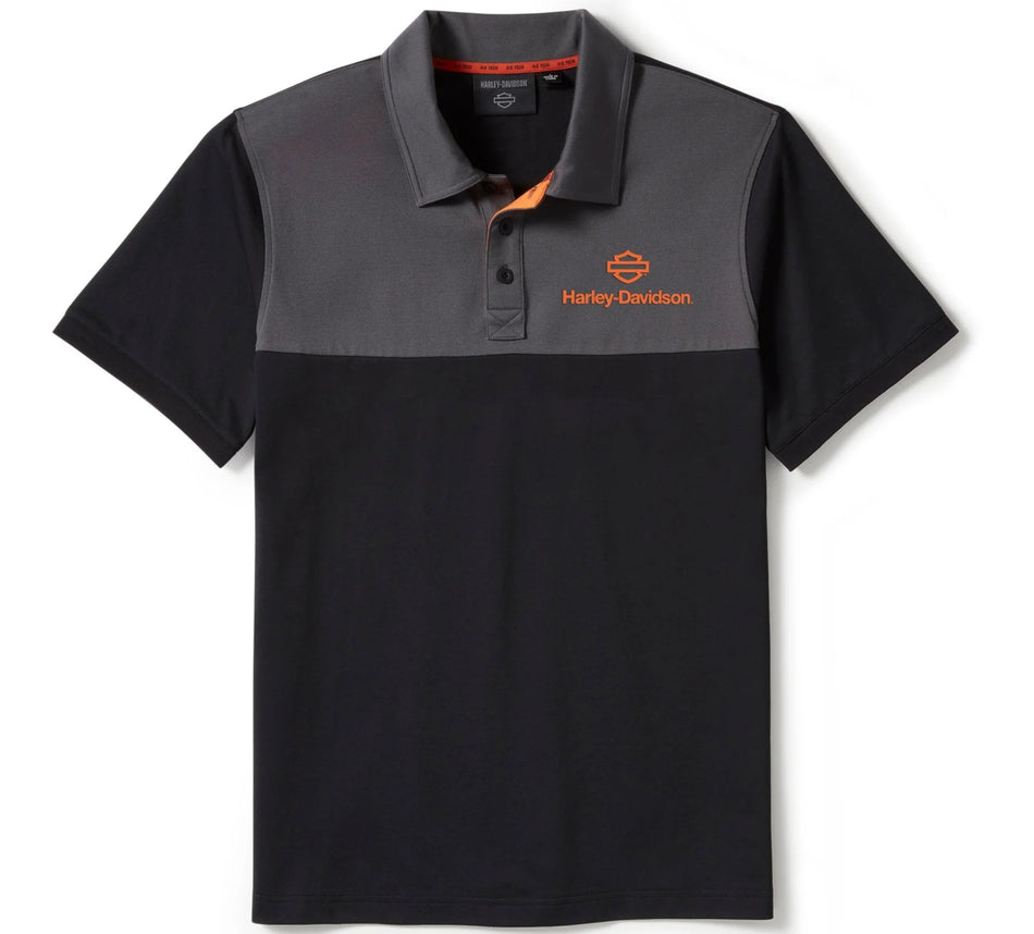 Harley-Davidson Men's H-D Tech Coolmax Polo Short Sleeve Shirt Black/Gray 96482-25VM