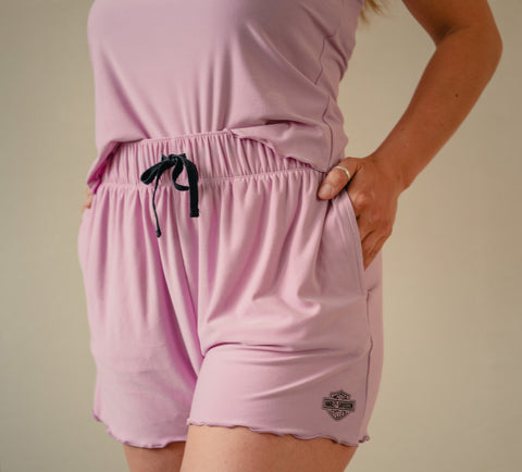 Genuine Harley-Davidson® Women's Lettuce Trim Pajama Short Set - Orchid 96525-25VW