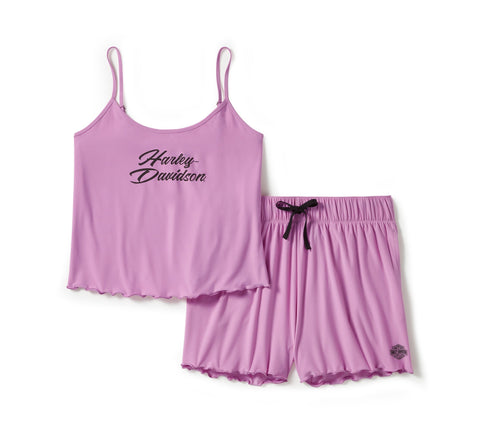 Genuine Harley-Davidson® Women's Lettuce Trim Pajama Short Set - Orchid 96525-25VW