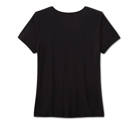 Harley Davidson 96633-25VW Women's Bling Dark Angel Laced Front Tee Top - BLACK