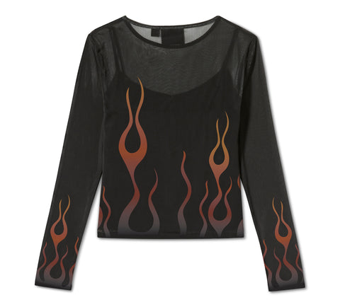 Harley-Davidson Women's Flames For Days Mesh Top - Harley Black 96763-25VW