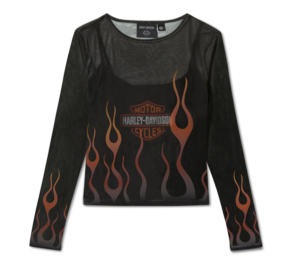 Harley-Davidson Women's Flames For Days Mesh Top - Harley Black 96763-25VW