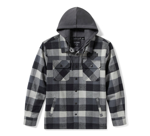 Harley-Davidson Men's Traveler Hooded Shirt Jacket - Plaid - Asphalt & Harley Black 96806-25VM