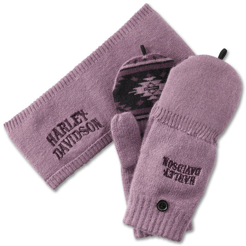 Harley-Davidson Women's Ear Warmer & Fingerless Glove Mitten Cover Gift Set, Wistful Mauve 97681-25VW