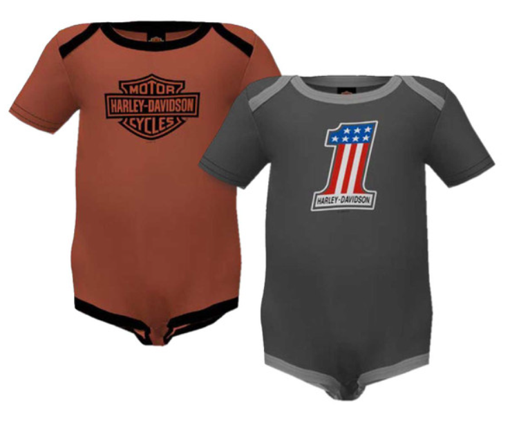 Genuine Harley-Davidson® Baby Boys' 2-Pack Colorblocked #1 Rib Creeper Set - Gray/Orange 3059237