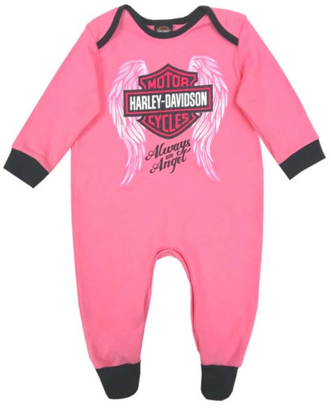 Genuine Harley-Davidson® Baby Girls' Glittery Interlock Footed Coveralls, Pink 3000913