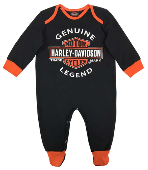 Genuine Harley-Davidson® Baby Boys' Interlock B&S Footed Coveralls, Black 3050911