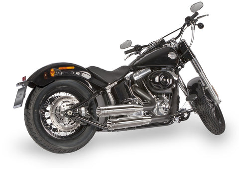 Dr. Jekill & Mr. Hyde Shorty Chrome Exhaust Harley-Davidson Crossbones & Softail Deluxe 2005–2010 — 3.5 inch Big Shot Chrome (EP-111312) — V-Strike Uneven Wrinkle Black headers