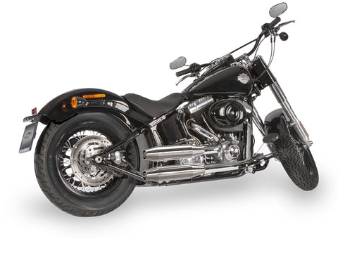 Dr. Jekill & Mr. Hyde Shorty Chrome Exhaust Harley-Davidson Crossbones & Softail Deluxe 2005–2010 — 3.5 inch Tapered Chrome (EP-111314) — V-Strike Even Chrome headers