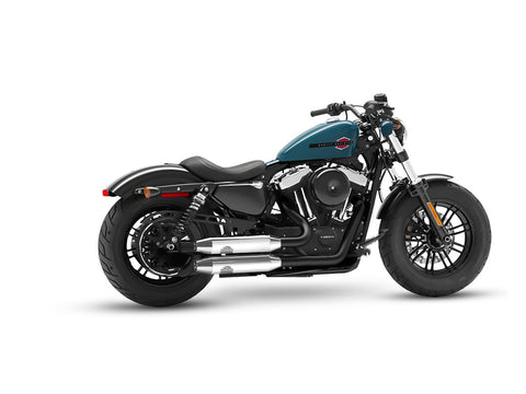 Dr. Jekill & Mr. Hyde Shorty Chrome Exhaust Harley-Davidson Sportster 2004–2013 — 3.5 inch Tapered Chrome (EP-111650) — V-Strike Even Wrinkle Black headers