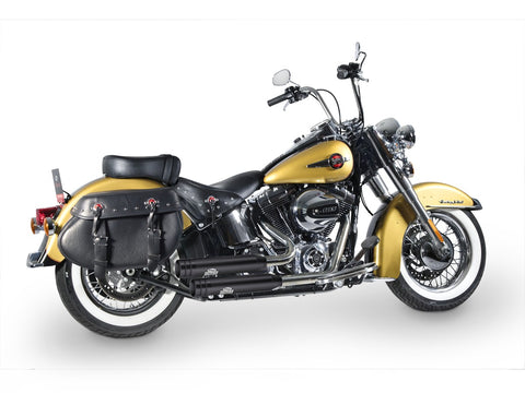 Dr. Jekill & Mr. Hyde Shorty Wrinkle Black Exhaust Harley-Davidson Softail 1984–1999 — 3.5 inch Big Shot Wrinkle Black (EP-113399) — V-Strike Uneven Chrome headers