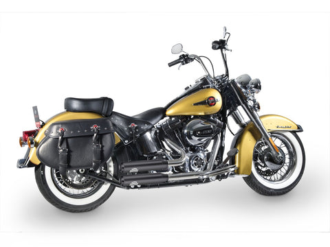 Dr. Jekill & Mr. Hyde Shorty Wrinkle Black Exhaust Harley-Davidson Softail 1984–1999 — 3.5 inch Streetfighter Wrinkle Black (EP-113401) — V-Strike Even Chrome headers