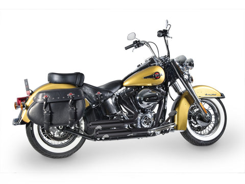 Dr. Jekill & Mr. Hyde Shorty Wrinkle Black Exhaust Harley-Davidson Softail 1984–1999 — 3.5 inch Streetfighter Wrinkle Black (EP-113401) — V-Strike Uneven Wrinkle Black headers