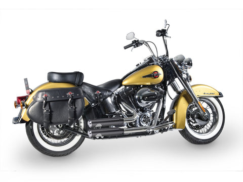 Dr. Jekill & Mr. Hyde Shorty Wrinkle Black Exhaust Harley-Davidson Softail 1984–1999 — 3.5 inch Streetfighter Blank (EP-113402) — V-Strike Even Chrome headers