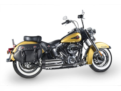 Dr. Jekill & Mr. Hyde Shorty Chrome Exhaust Harley-Davidson Softail 1984–1999 — 3.5 inch Tapered Wrinkle Black (EP-113410) — V-Strike Even Wrinkle Black headers