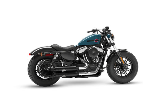 Dr. Jekill & Mr. Hyde Shorty Wrinkle Black Exhaust Harley-Davidson Sportster 2004–2013 — 3.5 inch Big Shot Wrinkle Black (EP-113471) — V-Strike Even Chrome headers