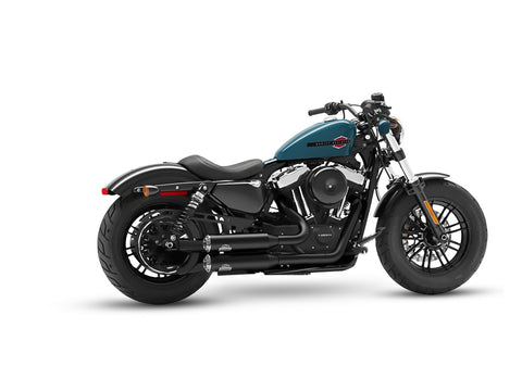 Dr. Jekill & Mr. Hyde Shorty Wrinkle Black Exhaust Harley-Davidson Sportster 2004–2013 — 3.5 inch Streetfighter Blank (EP-113474) — V-Strike Even Wrinkle Black headers