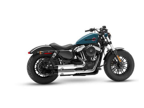 Dr. Jekill & Mr. Hyde Shorty Chrome Exhaust Harley-Davidson Sportster 2004–2013 — 3.5 inch Tapered Wrinkle Black (EP-113482) — V-Strike Even Chrome headers