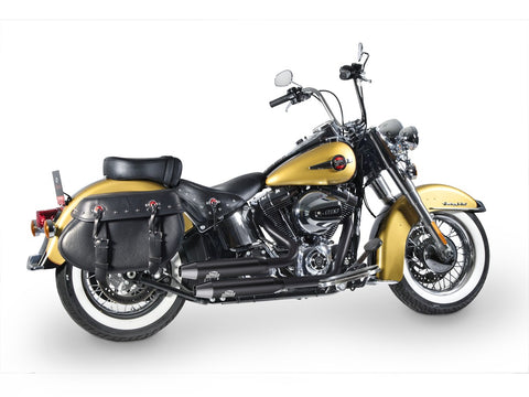 Dr. Jekill & Mr. Hyde Shorty Wrinkle Black Exhaust Harley-Davidson Softail & CVO 2007–2010 — 3.5 inch Tapered Chrome (EP-113502) — V-Strike Uneven Wrinkle Black headers