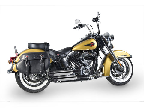 Dr. Jekill & Mr. Hyde Shorty Chrome Exhaust Harley-Davidson Softail & CVO 2007–2010 — 3.5 inch Big Shot Wrinkle Black (EP-113503) — V-Strike Uneven Wrinkle Black headers