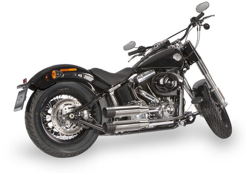 Dr. Jekill & Mr. Hyde Shorty Chrome Exhaust Harley-Davidson Crossbones & Softail Deluxe 2005–2010 — 3.5 inch Big Shot Wrinkle Black (EP-113527) — V-Strike Even Chrome headers