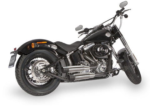Dr. Jekill & Mr. Hyde Shorty Chrome Exhaust Harley-Davidson Crossbones & Softail Deluxe 2005–2010 — 3.5 inch Big Shot Wrinkle Black (EP-113527) — V-Strike Uneven Wrinkle Black headers