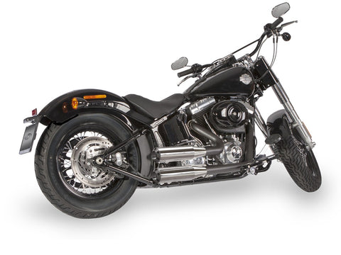Dr. Jekill & Mr. Hyde Shorty Chrome Exhaust Harley-Davidson Crossbones & Softail Deluxe 2005–2010 — 3.5 inch Streetfighter Wrinkle Black (EP-113528) — V-Strike Even Wrinkle Black headers