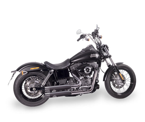 Dr. Jekill & Mr. Hyde Shorty Wrinkle Black Exhaust Harley-Davidson CVO & Dyna 2007–2011 — 3.5 inch Big Shot Chrome (EP-113604) — V-Strike Even Chrome headers
