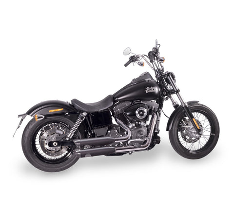 Dr. Jekill & Mr. Hyde Shorty Wrinkle Black Exhaust Harley-Davidson CVO & Dyna 2007–2011 — 3.5 inch Slashcut Chrome (EP-113608) — V-Strike Even Chrome headers