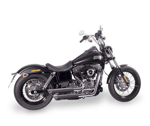 Dr. Jekill & Mr. Hyde Shorty Wrinkle Black Exhaust Harley-Davidson CVO & Dyna 2007–2011 — 3.5 inch Slashcut Chrome (EP-113608) — V-Strike Uneven Chrome headers