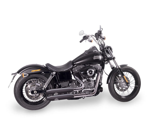 Dr. Jekill & Mr. Hyde Shorty Wrinkle Black Exhaust Harley-Davidson CVO & Dyna 2007–2011 — 3.5 inch Tapered Wrinkle Black (EP-113609) — V-Strike Even Chrome headers