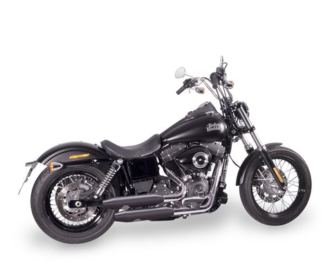 Dr. Jekill & Mr. Hyde Shorty Wrinkle Black Exhaust Harley-Davidson CVO & Dyna 2007–2011 — 3.5 inch Tapered Wrinkle Black (EP-113609) — V-Strike Uneven Chrome headers