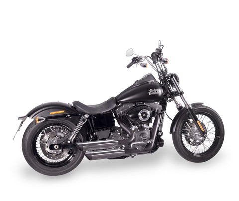 Dr. Jekill & Mr. Hyde Shorty Chrome Exhaust Harley-Davidson CVO & Dyna 2007–2011 — 3.5 inch Slashcut Wrinkle Black (EP-113613) — V-Strike Uneven Wrinkle Black headers