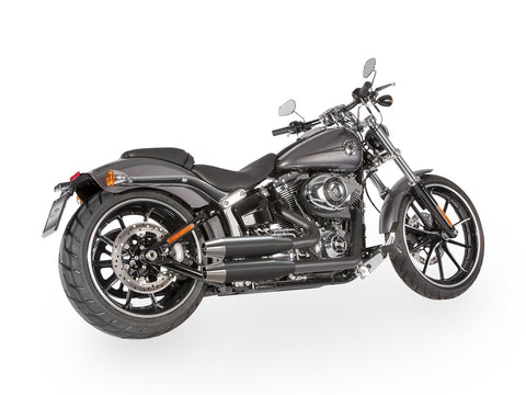 Dr. Jekill & Mr. Hyde Shorty Wrinkle Black Exhaust Harley-Davidson Softail & CVO 2011–2017 — 3.5 inch Tapered Chrome (EP-123581) — V-Strike Even Wrinkle Black headers