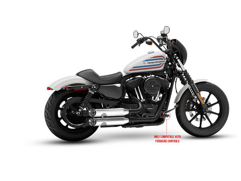Dr. Jekill & Mr. Hyde Shorty Chrome Exhaust Harley-Davidson Iron 883 & Superlow 2017–2020 — 3.5 inch Slashcut Chrome (EP-140075) — V-Strike Even Wrinkle Black headers