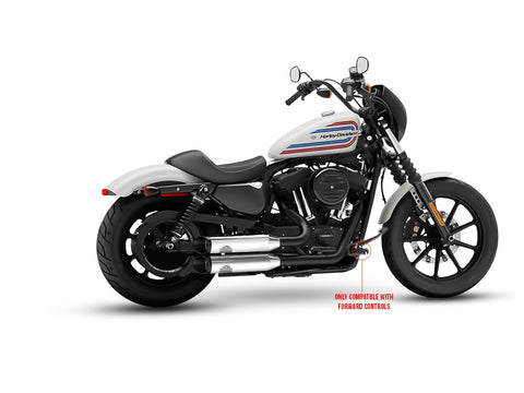 Dr. Jekill & Mr. Hyde Shorty Chrome Exhaust Harley-Davidson Iron 883 & Superlow 2017–2020 — 3.5 inch Slashcut Wrinkle Black (EP-142491) — V-Strike Even Wrinkle Black headers