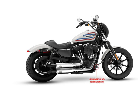 Dr. Jekill & Mr. Hyde Shorty Chrome Exhaust Harley-Davidson Iron 883 & Superlow 2017–2020 — 3.5 inch Vintage Wrinkle Black (EP-142493) — V-Strike Even Chrome headers