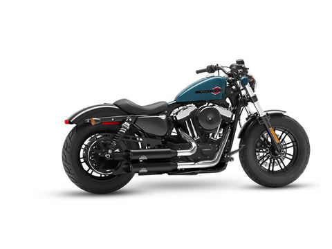 Dr. Jekill & Mr. Hyde Shorty Wrinkle Black Exhaust Harley-Davidson Sportster 2017–2020 — 3.5 inch Slashcut Wrinkle Black (EP-142543) — V-Strike Even Chrome headers
