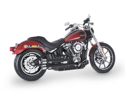 Dr. Jekill & Mr. Hyde Jekill Bomb Wrinkle Black Exhaust Harley-Davidson Low Rider 107, Softail Slim 107 & Softail Standard 2018–2020 — 3.5 inch Big Shot Chrome (EP-142760) — V-Strike Even Narrow Wrinkle Black headers
