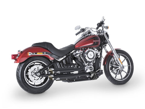 Dr. Jekill & Mr. Hyde Jekill Bomb Wrinkle Black Exhaust Harley-Davidson Low Rider 107, Softail Slim 107 & Softail Standard 2018–2020 — 3.5 inch Slashcut Chrome (EP-142764) — V-Strike Even Narrow Wrinkle Black headers